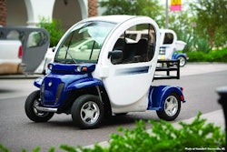 Global Electric Motorcars (GEM) manufactures battery-electric vehicles that look very much like golf carts. But these diminutive autos come in a variety of sizes and styles with many options to customize them to your agency's needs. With a top speed of 25 mph, GEM cars have a range of up to 30 miles on a charge. They are battery-electric, operate on a 72-volt battery system, and plug into a standard 110-volt outlet.
