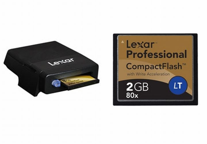 The LockTight media can only be read by the proprietary LockTight card reader. The reader intefaces with the PC via FireWire. Lexar LockTight CompactFlash cards are signified by the 'Lt' logo. The cards are professional-quality digital media, so they're not cheap.