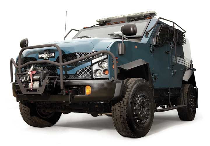 Oshkosh Defense's TPV is built on a Ford F550 chassis with a 325-horsepower, turbocharged V-8 engine.