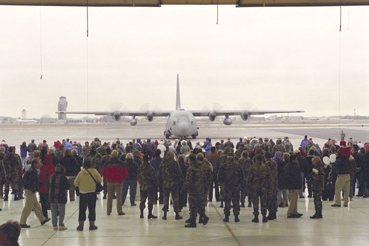 An Air National Guard unit prepares for a flight into the war zone.