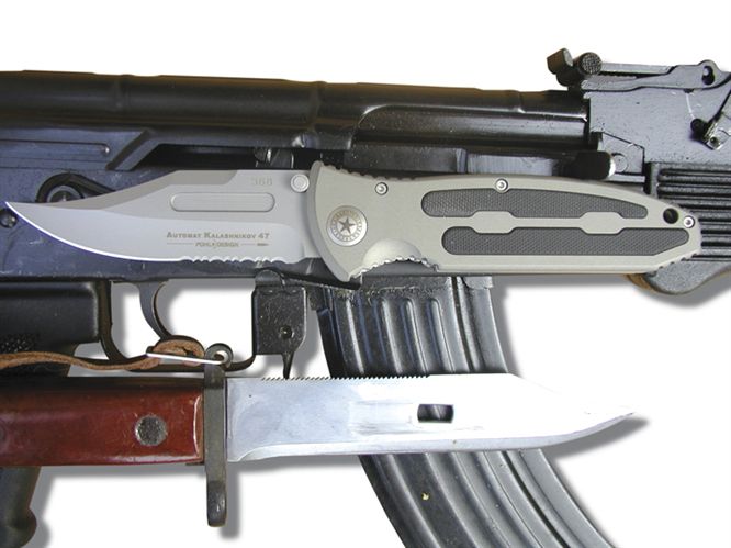 The functional design and styling of the Böker AK-47 is based on the bayonet of the AK-47 assault rifle and features machined serrations on the handle.The functional design and styling of the Böker AK-47 is based on the bayonet of the AK-47 assault rifle and features machined serrations on the handle.