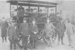 The term 'squad car' likely came from early patrol days, when agencies used wagons to transport the whole squad. Image via Akron Police Department.