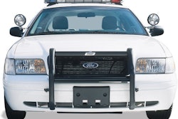 Go Rhino's Road Defender 5000 Grille Guard on a Ford CVPI. Photo courtesy of Go Rhino.
