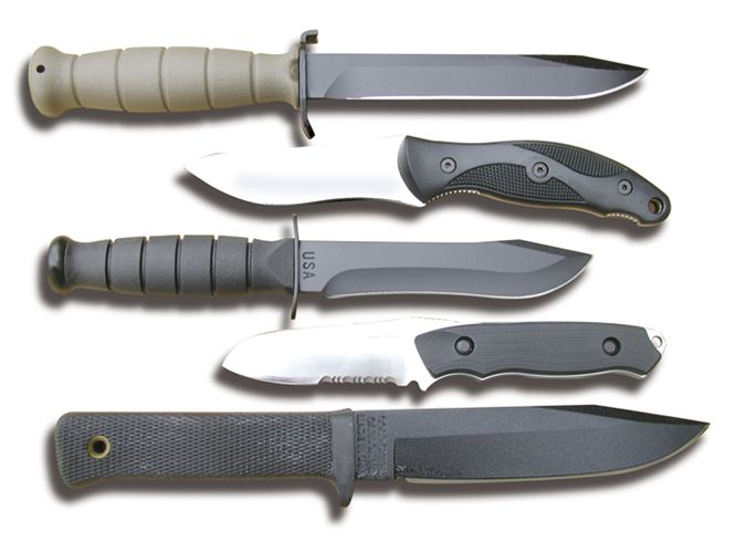 Fixed blade knives, like these from Glock, Kershaw, KA-BAR, Benchmade, and Cold Steel, are strong and versatile.