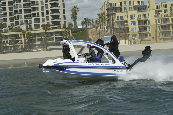 Police waterborne training includes swimmer casts from high-speed boats. Tactical officers say observers from the shore are much more likely to notice a stationary boat than one that rips by and leaves swimmers in the water. This gives a surveillance or assault team the element of surprise.