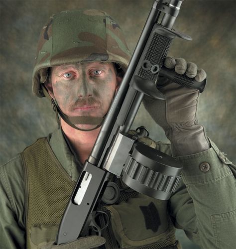 Knoxx Industries’ Sidewinder Conversion Kit is a 10-round drum magazine for 12-gauge pump guns.