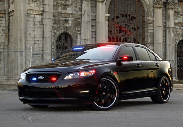 Ford produced a 'stealth' version of its 2012 Police Interceptor as a show (not production) vehicle. Photo courtesy of Ford Motor Co.