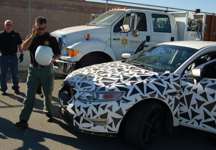 An EVOC driver with the L.A. County Sheriff's Department prepares to test the Ford P.I. prototype. Photo: Paul Clinton.