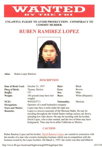 Ruben Lopez-Ramirez, a known associate of the Mexican Mafia, was arrested and charged with the murder of a fellow Lowrider.