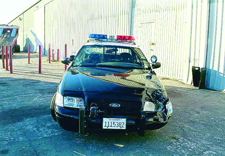 The damage to Officer Lavoie's patrol car offers vivid evidence of the ferocious firefight. Photo: Officer Lavoie.