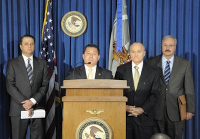 (from l. to r.) U.S. Attorney Preet Bharara, Southern District of New York; Special Agent in Charge Diego Rodriguez, FBI New York; Police Commissioner Ray Kelly, NYPD; Internal Affairs Bureau Chief Charles Campisi, NYPD. Photo: FBI