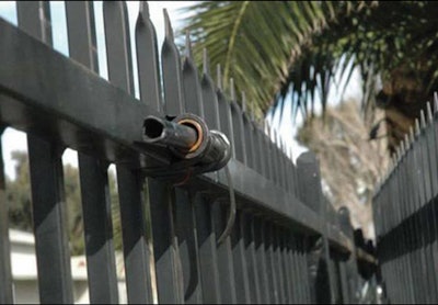 This zip gun was attached to the fence of a gang task force in Hemet, Calif. Photo: ATF.