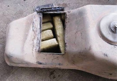 Border agents discovered more than 60 pounds of cocaine in a false fuel tank compartment. Photo: CBP