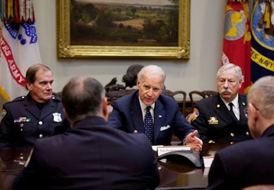 Vice President Joe Biden meets with police and fire responders about the public safety broadband network. Photo: White House
