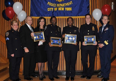 From left to right, Sgt. Karen Pisano; Commissioner Ray Kelly; TV personality Rosanna Scotto; Officer Morna Davis; Officer Carolyn Anderson; Sgt. Tara Dawe; and U.S. Coast Guard Rear Admiral Linda Fagan. Photo: NYPD