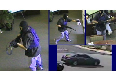 Bank surveillance images show the suspect in a Feb. 29 robbery. Photos: Chino PD