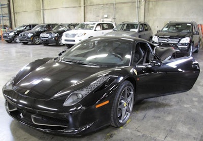 Federal customs agents recovered a stolen 2010 Ferrari 458 Italia at Los Angeles' port. Photo: USCBP