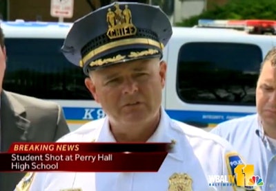 Baltimore County P.D.'s Chief Jim Johnson briefs the media on Monday. Screenshot via WBAL-TV