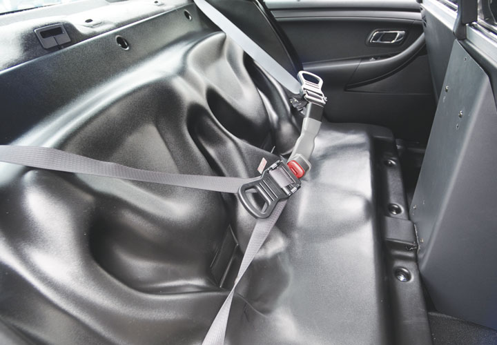 AEDEC International's Prisoner Transport System is available for both the Ford Police Interceptor Sedan and the Ford P.I. Utility. The backseat units provide a variety of means for securing prisoners, and are available with or without wiring channel adaptation. The Utility version offers a rear screen option to prevent prisoner access to the tools and weapons you have stored in your vehicle.