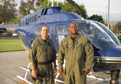 Pasadena PD's Sgt. Mike Ingram and Tactical Flight Officer Brad May with a Bell 206B-3 JetRanger in July 2010. Photo: Paul Clinton