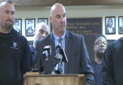 Jeffery Follmer, president of the Cleveland Police Patrolman's Association, addresses the media. Screenshot via WKYC.