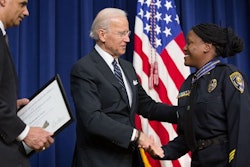 Vice President Joe Biden presents Officer Reeshemah Taylor with the Medal of Valor. Photo via White House.