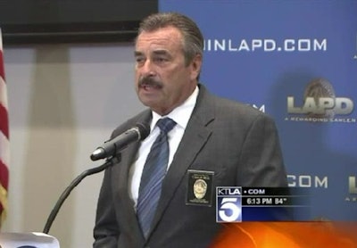LAPD Chief Charlie Beck addresses the media regarding two officer shootings. Screenshot via KTLA.