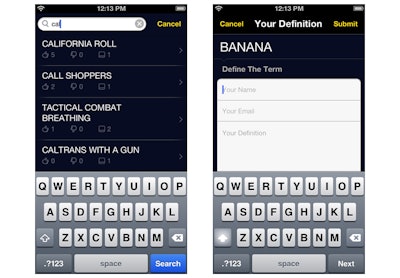The Cop Slang mobile app allows you to add and rate terms. Screenshot via PoliceMag.com.