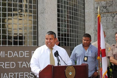 Detective Castillo addresses the media following the verdict. Photo courtesy of Miami-Dade PD.