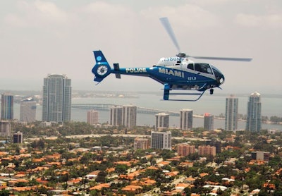 A Miami PD EC120 patrols over that city. Photo courtesy of American Eurocopter.