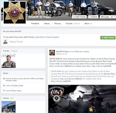 Screenshot of El Paso Sheriff's Facebook page