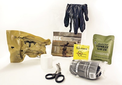 Tactical Medical Solutions' Downed Officer Kit contains seven potentially life-saving first-aid supplies in a sealed pouch. Photo: Tactical Medical Solutions