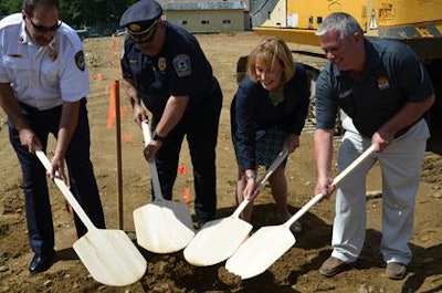 Rustic Crust and American Flatbread frozen pizza CEO Brad Sterl (right) was joined by New Hampshire Governor Maggie Hassan (second from right), New Hampshire Police, Fire & EMS Foundation Founder and President Jim Valiquet (second from left) and Pittsfield (N.H.) Fire Chief Robert Martin (left).