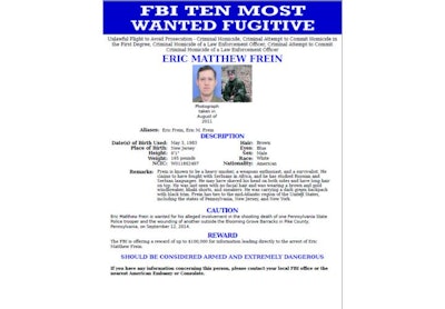 FBI most wanted poster for Eric Frein