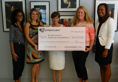 Streamlight Global Brand Manager Loring Grove (second from right) presents the company’s donation to representatives of The Breast Cancer Research Foundation. Photo: Streamlight