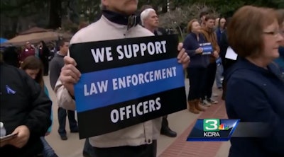 Police supporters rally at California state Capitol. (Photo: KCRA TV screen grab)