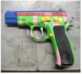 Brightly painted real handgun.