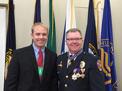 Armor Express CEO Matthew Davis and award recipient Brian Murphy following the Medal of Valor ceremony. Photo: Armor Express