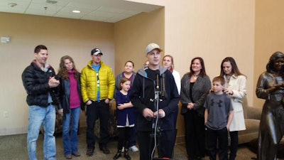 Officer John Adsit addressed supporters as he is released from the hospital. (Photo: Twitter)