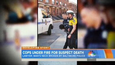 A bystander video captured the arrest of Freddie Gray. Gray, 25, died in police custody. Six officers have been suspended and an investigation is under way. (Photo: NBC News Screen Shot)