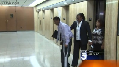 The Los Angeles County District Attorney's Office alleges that Clinton Alford Jr. (pictured) was beaten by an LAPD officer. (Photo: KTLA screen shot)