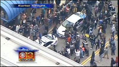 Baltimore protests over an in-custody death turned violent Saturday. (Photo: WJZ TV Screen Shot)
