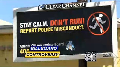 One of the 'don't run' from police billboards in the Atlanta campaign that began Monday and ended Tuesday night. (Photo: Screen Shot from CBS 46 TV)