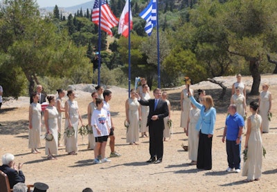 Hoisting of the Flags at the Special Olympics Torch Lighting Ceremony in Athens, Greece. (Photo: Special Olympics)