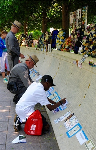 One of the walls of names at the National Law Enforcement Officer's Memorial during National Police Week. The memorial was the dream of former U.S. Rep. Mario Biaggi. (Photo: Lynn Cronquist Photography)