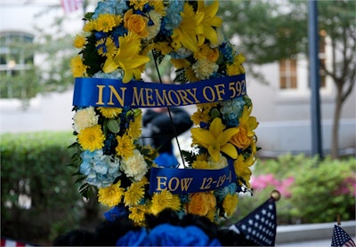 Wreath honoring fallen officer at National Law Enforcement Officers Memorial. (Photo: NLEOMF)