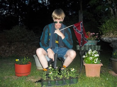 Photo from a white supremacist Website showing Dylann Roof, the suspect in the Charleston church shooting.