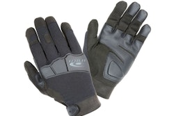 Hatch's Task Heavy Knuckle gloves are designed for shooting in rugged outdoor environments. These gloves feature a patented trigger finger 'cut ring' that provides for optional removal of the index finger without unraveling the remaining edge, touchscreen technology that allows use with digital equipment, and the signature Ergo-Cut Floating Thumb.