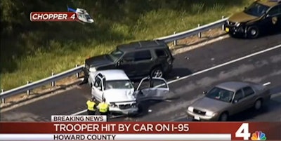 A Maryland state trooper was injured in this crash on I-95 Wednesday. (Photo: NBC Washington screen shot)