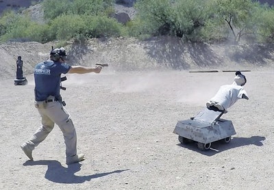 The Tactical Target drops when hit center mass but pops up again at command of the operator.